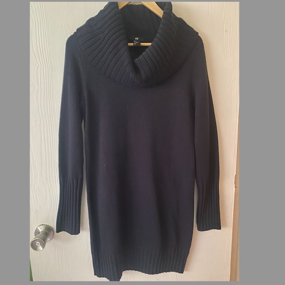 H&M Navy Cowl Neck Sweater Dress - Sz M - Picture 1 of 7